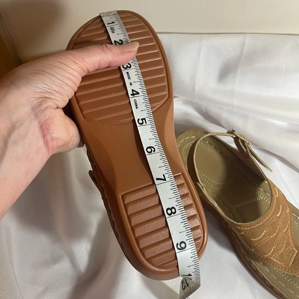 Women’s Lightweight Tan Sandals w/Adjustable Strap, Pictures Show Length,‎ NWOT